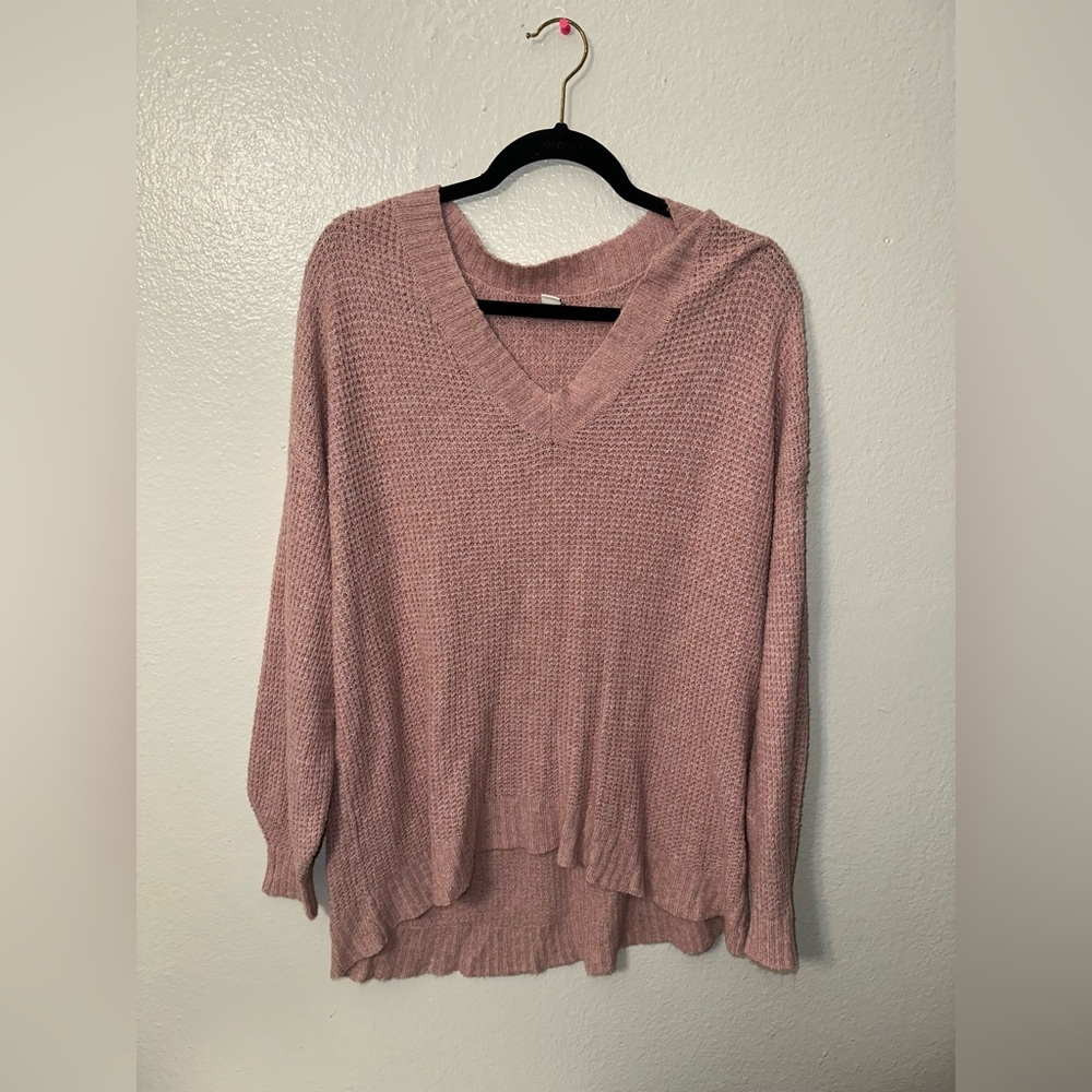 American Eagle Women's Brown/Pink V-Neck Sweater